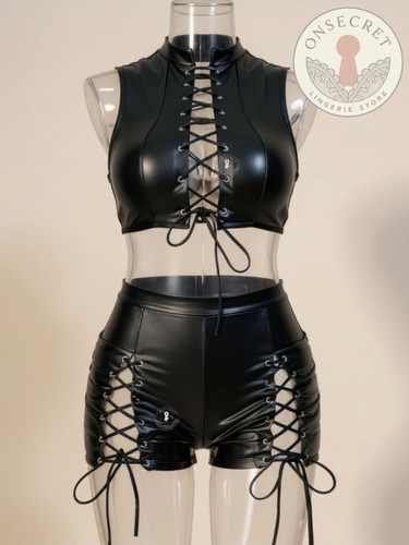 ست نیمتنه شورت طرح چرم زنانه